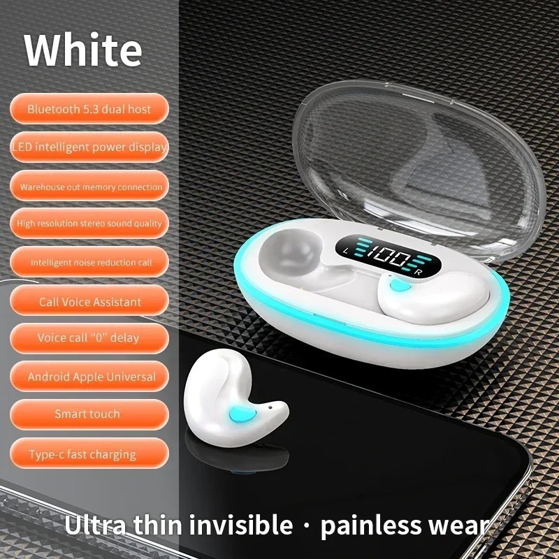 X55 Mini Draadloze Koptelefoon Bluetooth Hoofdtelefoon Ruisonderdrukking Sport Game Slaap Bluetooth50 Oordopjes HIFI Stereo Muziek Headset: WHITE