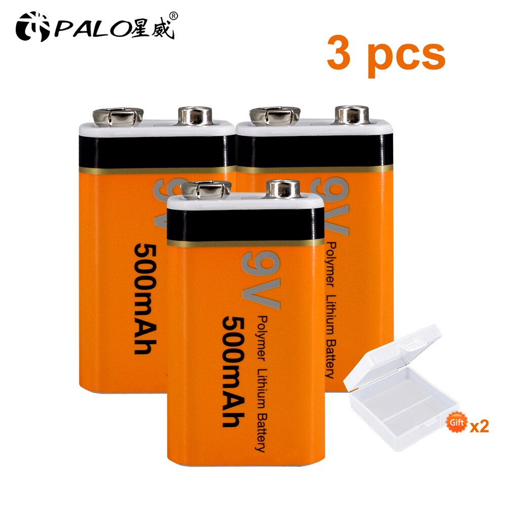 Palo 9V Oplaadbare Batterij 500Mah Lithium Oplaadbare Batterij 9V 6f22 Batterij Oplaadbare: 3pcs battery