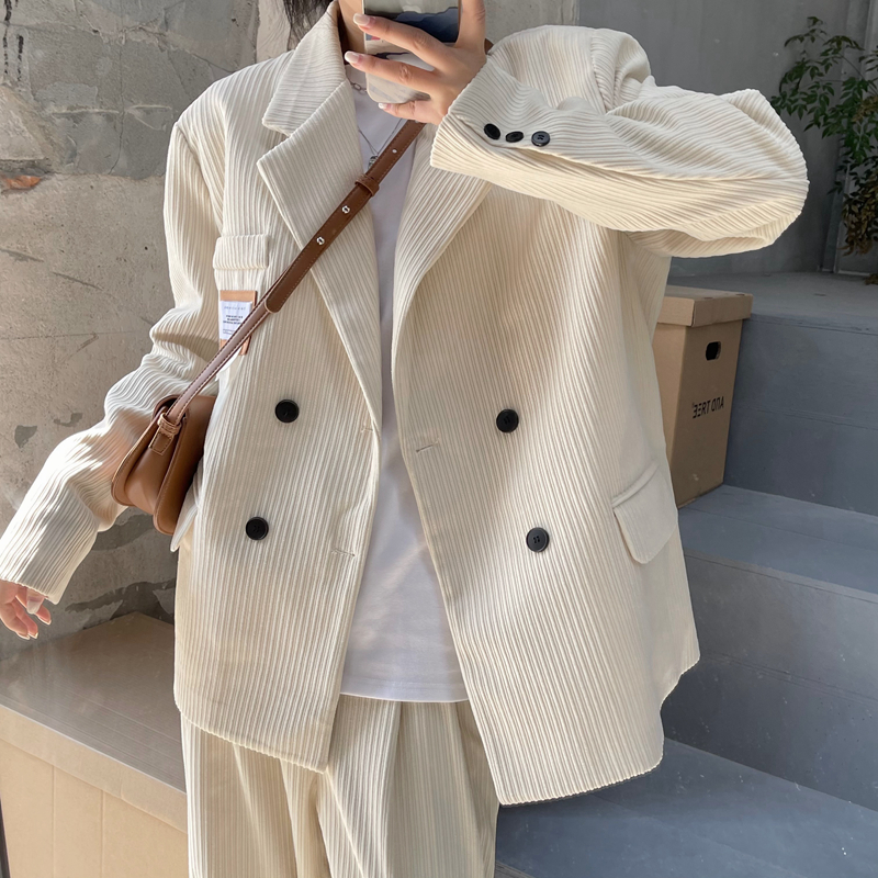 Snygg manchester oversized kavaj jacka kvinnor lös kontor dam kostym enkelknäppt kappa koreansk chic solid ytterkläder