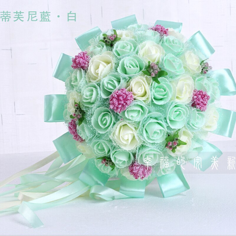 Fioletowy bukiet ślubny sztuczne 45 sztuk sztuczny kwiat róży z wstążka duży bukiet ślubny kwiaty druhny suknie ślubne uchwyt na