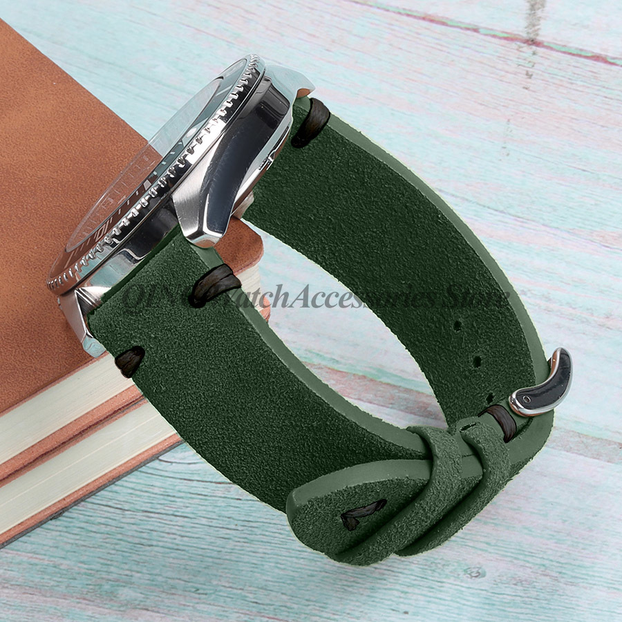 Suède stiksels lederen horlogeband 18mm 20mm 22mm Quick Release Vintage armband blauw bruin horlogeband vervanging