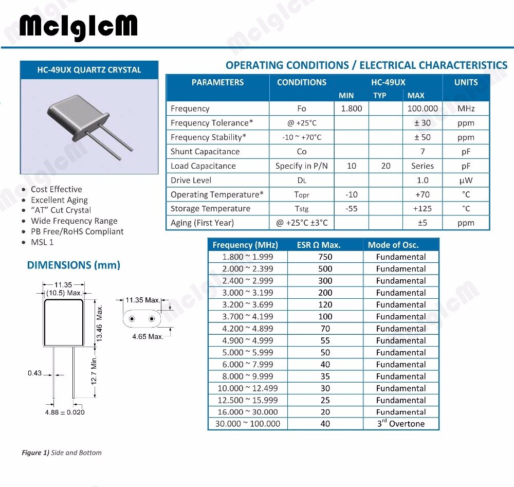 10pz 49U HC-49U 10MHz Errore 20ppm 20pF quarzo risonatore