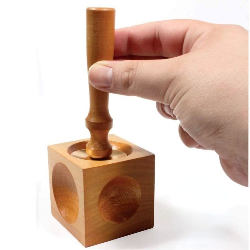 Wooden Square Dapping Block &amp; Punch Kit Doming Shaping Stamping Blanks Soft Metals Gold Silver Copper Aluminum Sheet Concave DIY