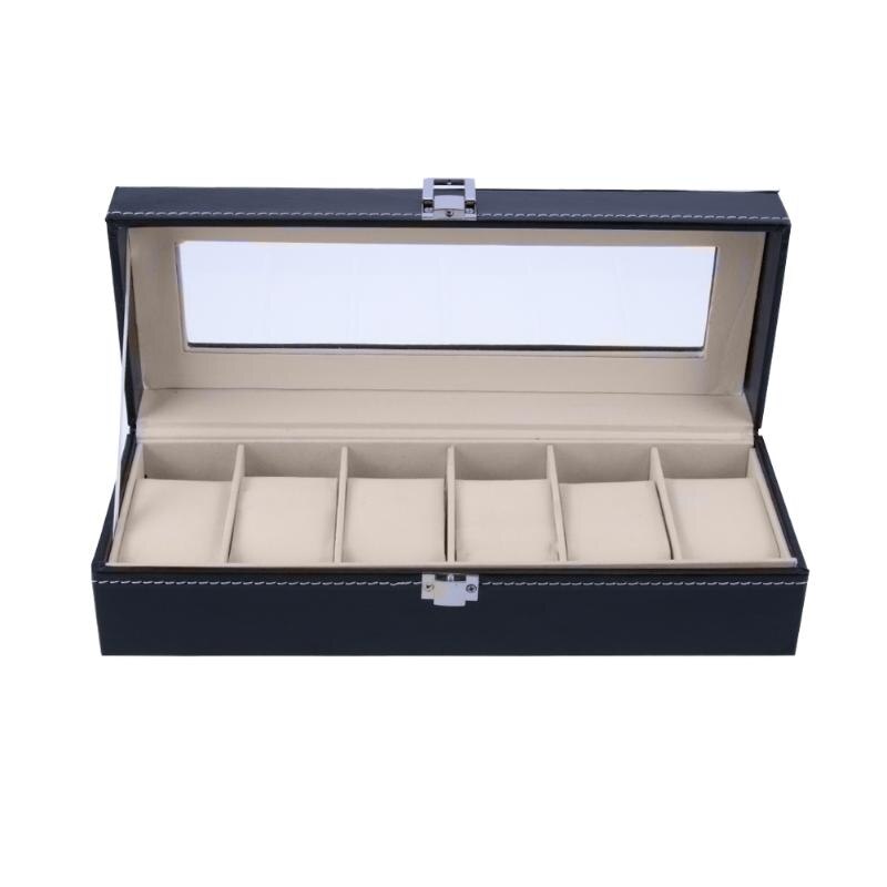 6 slots urkasse æske smykkeopbevaringsboks med lågkasse smykkeure displayholder organizer