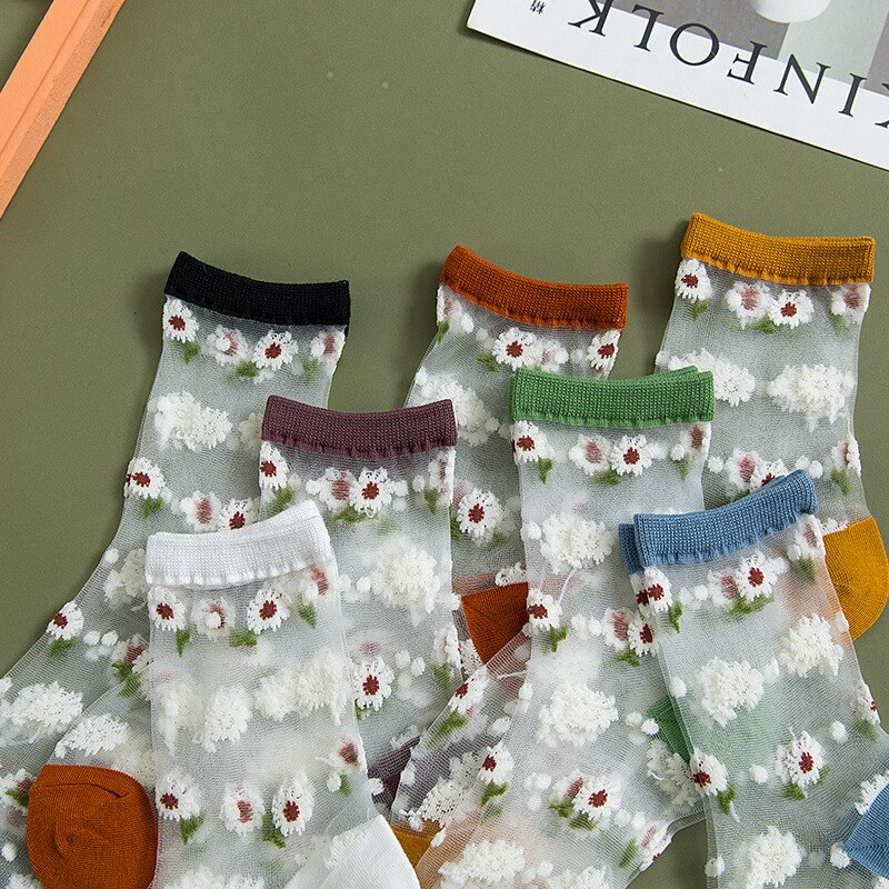 7 Colors Daisy Cartoon Sock Women Summer Sweet Polyester Breathable Cute Cartoon Street Snap Socking One Size