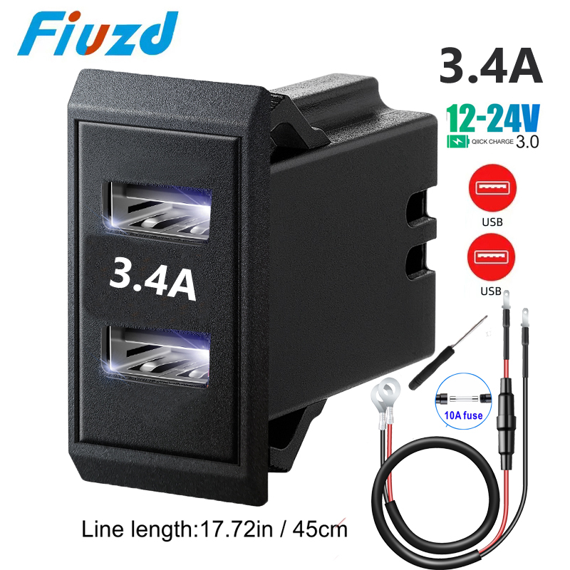 Adaptador de carga rápida, cargador de teléfono USB de 3 puertos en adaptador de cargador de coche para camión de 12V/24V, motocicleta, RV, barco marino: Negro