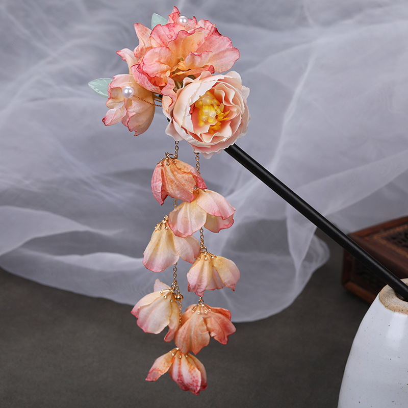 Grote Bloem Haar Stokken Vorken Goud Kleur Metalen Houten Haarspelden Clips Vrouwen Knot Maker Sieraden Chinese Stap Schudden Hoofddeksels: Goud-kleur