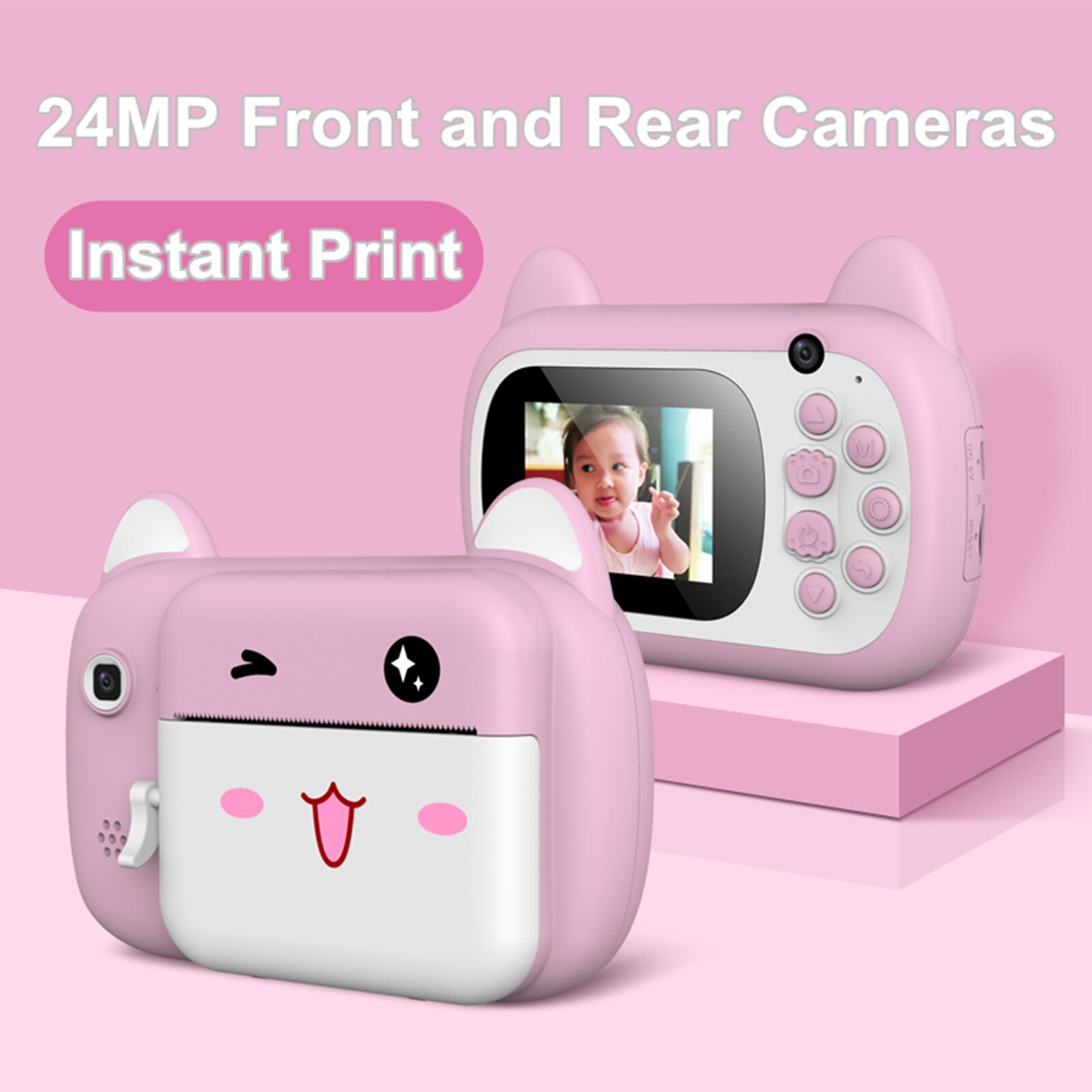 A7 Kids Digital Instant Camera 1080P Camera Photo Printer con doppia fotocamera da 24mp schermo da 2.4 &quot;3 rotoli di carta per bambini