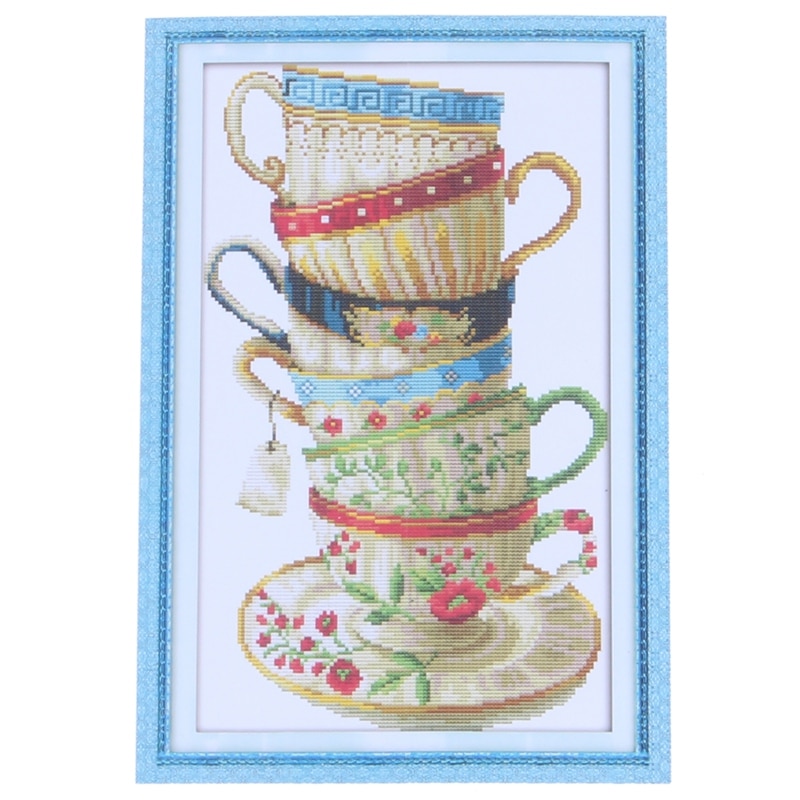 DIY Handmade Needlework Cross Stitch Set Embroidery Kit 14CT Coffee cups Pattern Cross-Stitching 28*42cm Home Decoration: Default Title