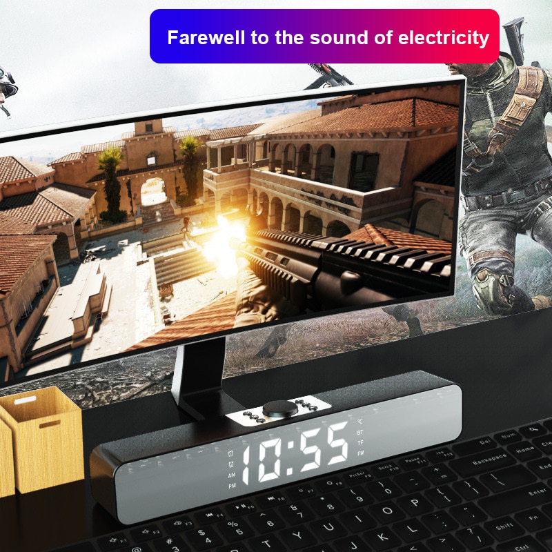 LED TV réveil Portable sans fil Bluetooth haut-parleur colonne stéréo basse barre de son FM Radio USB Subwoofer pour ordinateur TV téléphone