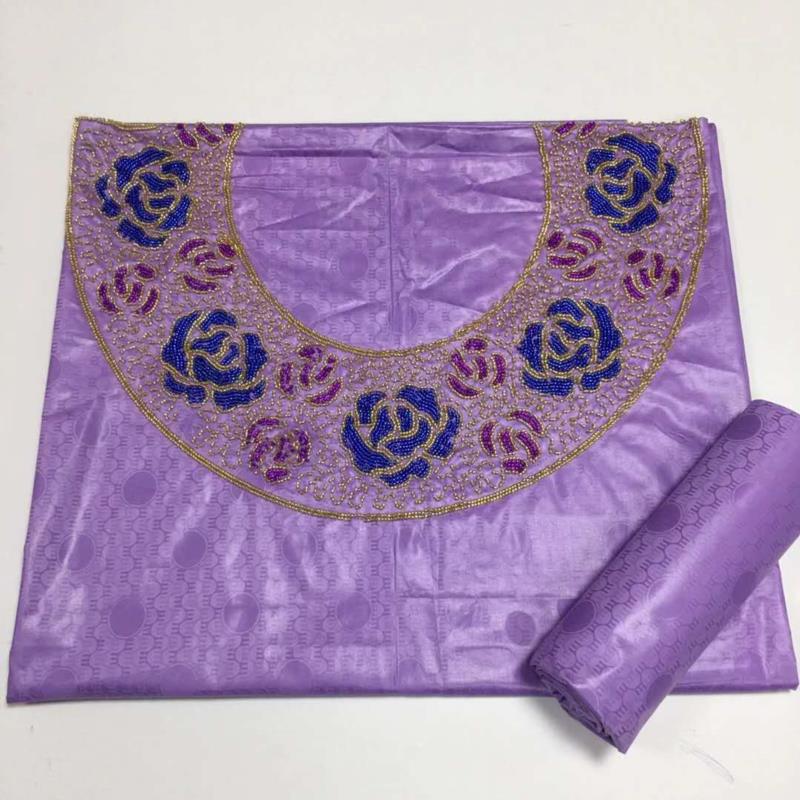 Tela africana bazin riche de para top y falda, , tejido de brocado de lavabo, telas de costura de piedras para escote, 3 + 2Y,: Púrpura