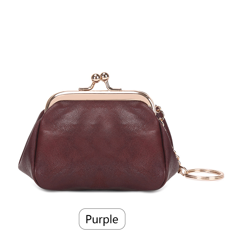 Mini bolsa de moedas retrô com clipe de bloqueio, bolsa de armazenamento portátil diária e fofa para meninas, bolsa de chave simples de cor sólida: ROXO