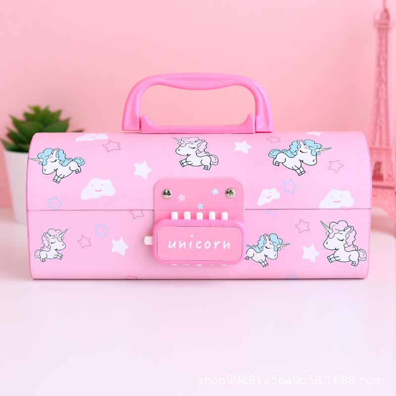 Dubbele Wachtwoord Vergrendelen Grote Capaciteit Eenhoorn Leuke Etui Voor Meisjes Potlood Tas Briefpapier Pencilcase Kawaii Schoolbenodigdheden: Pink Unicorn