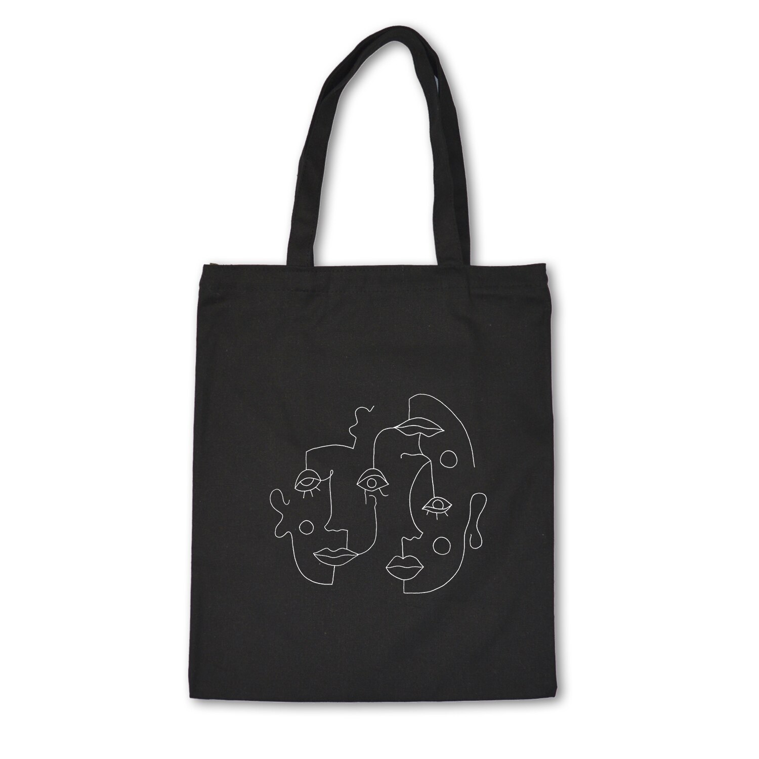 Women Canvas Bags Aesthetic Art Printing Tote Shopping Bags Casual Cloth Shoulder Bag for Girls Korean Ladies Shopper Bags: C12-17BLACK