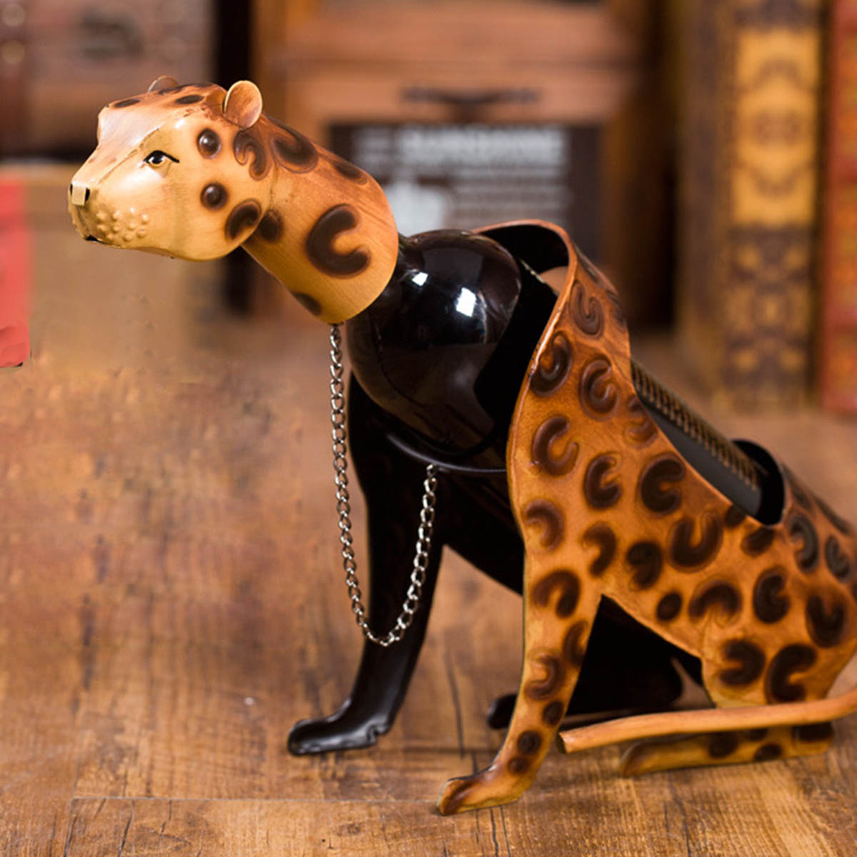 Järnkonst leopard vinflaskhållare metall vinförvaringshylla praktisk skulptur prydnad heminredning inredning hantverk