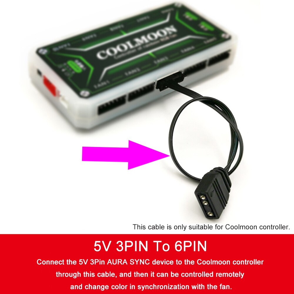 Coolmoon 5v 3 pin argb fan controller controller  to 6 pin /4 pin only for coolmoon adapter heat dissipation kjølevifter light strip 1pc