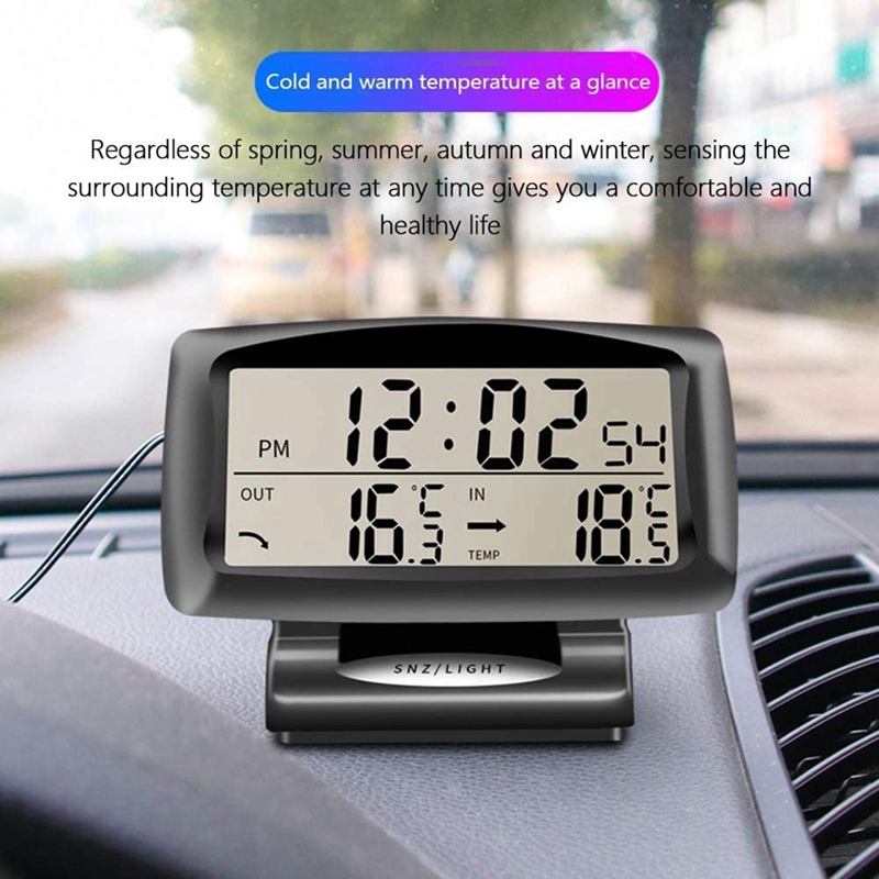 Portable 2 in 1 Car Auto Thermometer Clock LCD Display Gauge Indoor Outdoor Thermometer with Blacklight Function