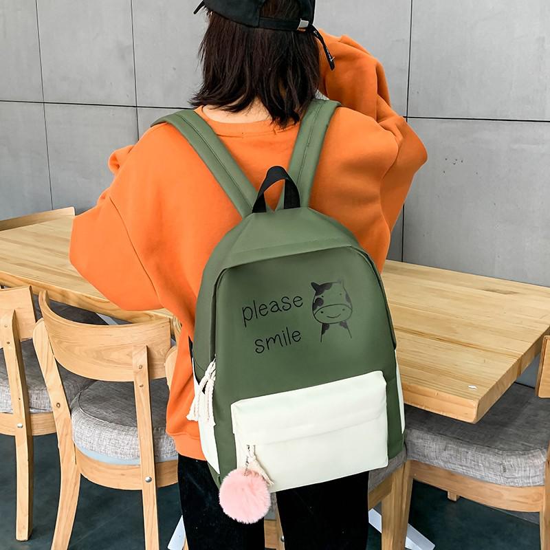 4 stk skoletasker sæt kvinder rygsæk lærred rygsæk skoletaske til teenager piger kvindelige tyverisikring rygsæk: 1 sæt grøn