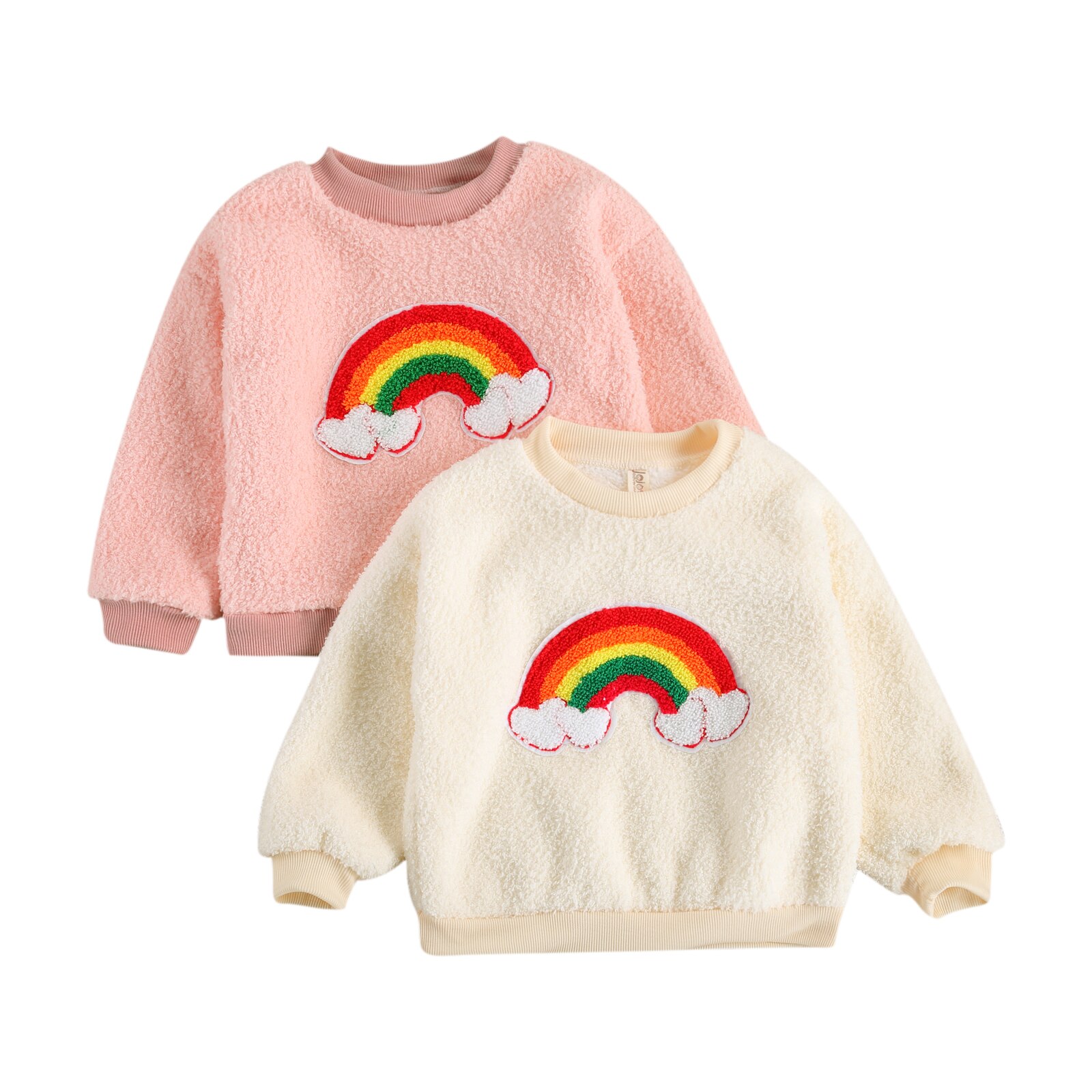 0-3Y bébé fille arc-en-ciel sweat hiver automne agneau laine haut pull mignon arc-en-ciel imprimer à manches longues vêtements