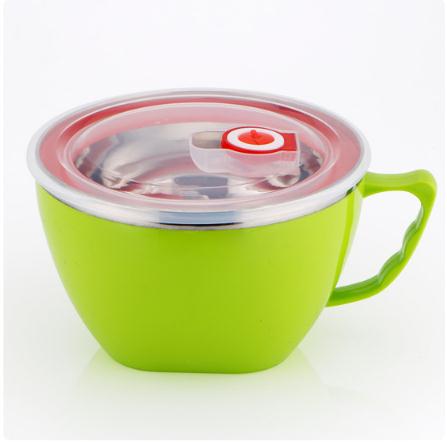 Oneup lunsjboks instant noodle bolle med lokk med lekkasjesikker rustfritt stål mat ris suppe bærbar container skole: Mørk grønn