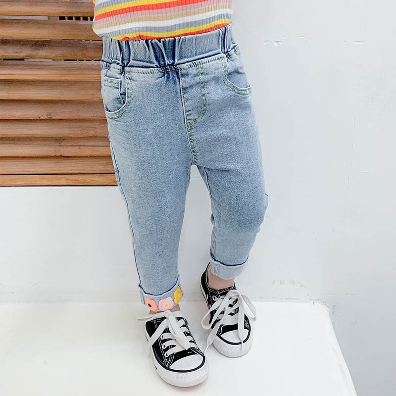 Baby Meisje Jeans Bloemen Meisje Jeans Casual Stijl Jeans Zuigeling Lente Herfst Peuter Meisje Kleding: 2T