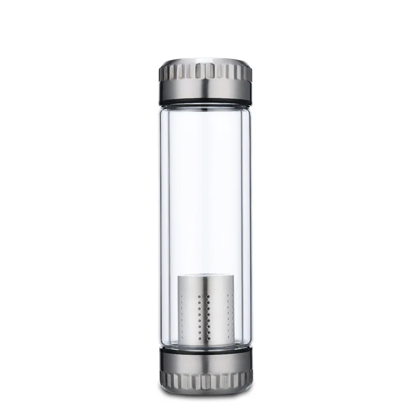Botella de agua de vidrio de 280/350/500ML, filtro Infusor de té de acero inoxidable, tapa de doble pared, fondo grueso, taza para beber en casa y oficina,: <50 ml