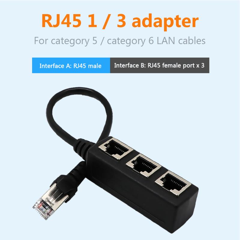 Cabo divisor ethernet rj45, macho para 3 fêmea, adaptador de interruptor para gato 5/gato 6, cabo adaptador para pc, computador