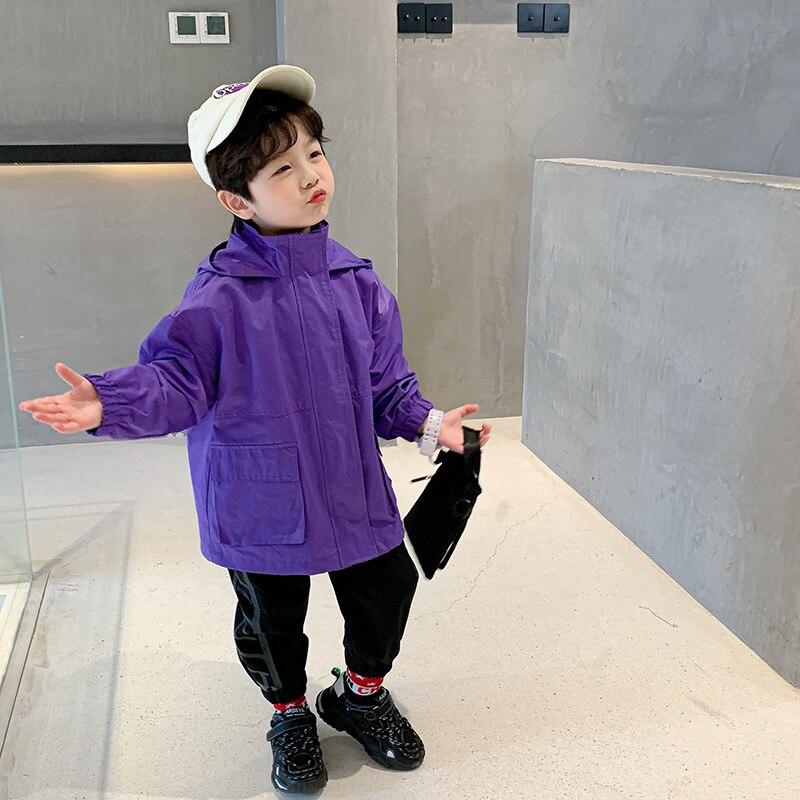 Purple Spring Autumn Boy Coat Overcoat Top Kids Costume Teenage Children Clothes Plus Size