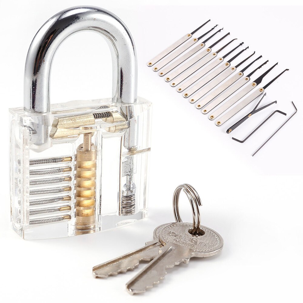 15PCS Practice Lock Pick Set Transparent Visible Copper Padlock Locksmith Supplies For Training Skill Hand Tools Hardware