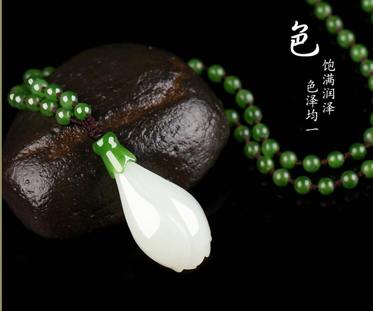 Xinjiang-colgante de flor de magnolia blanca, jade natural, cadena de suéter, collar de jade