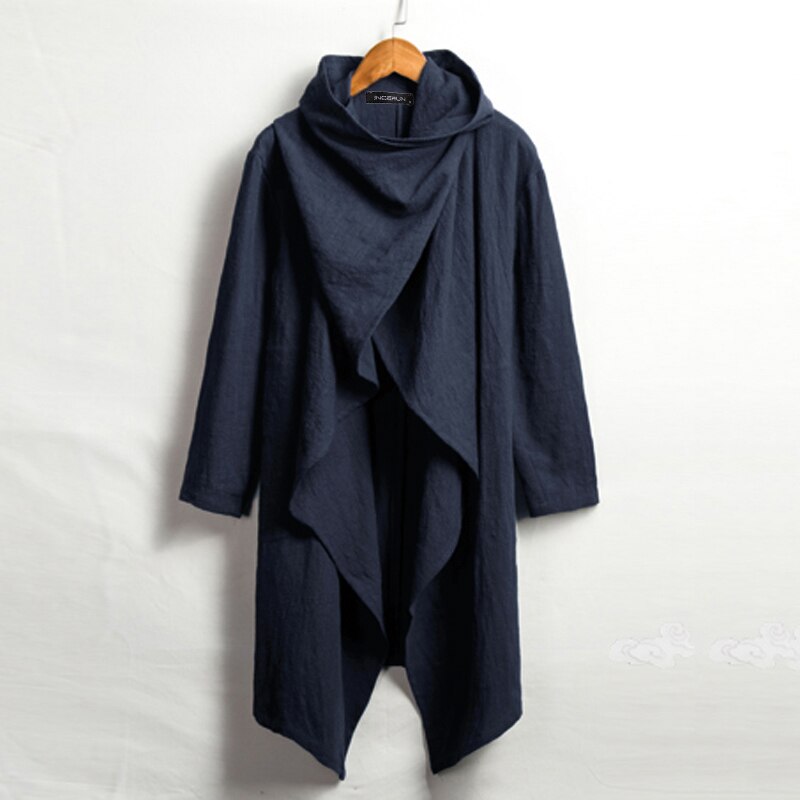 Kinesisk vintage mænd trenchcoat bomuld langærmet tørklæde krave hip-hop jakke frakker mænd kappe overtøj punk stil streetwear: Flåde / S