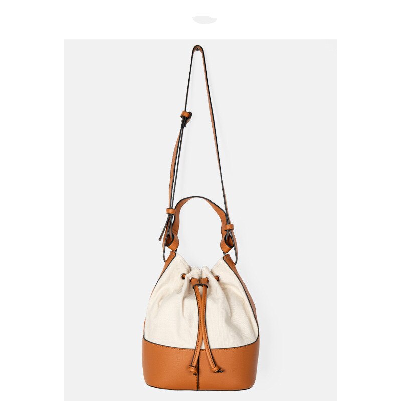 Ins Eenvoudige Kleuraanpassing Emmer Zak Netto Rood Lint Canvas Tas Schouder Messenger Handtas