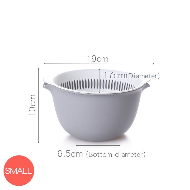 Drainage storage basket Kitchen storage basin Wash vegetable fruit box Double layer Wash basin Drain Desktop fruit basket Plain: Small Gray