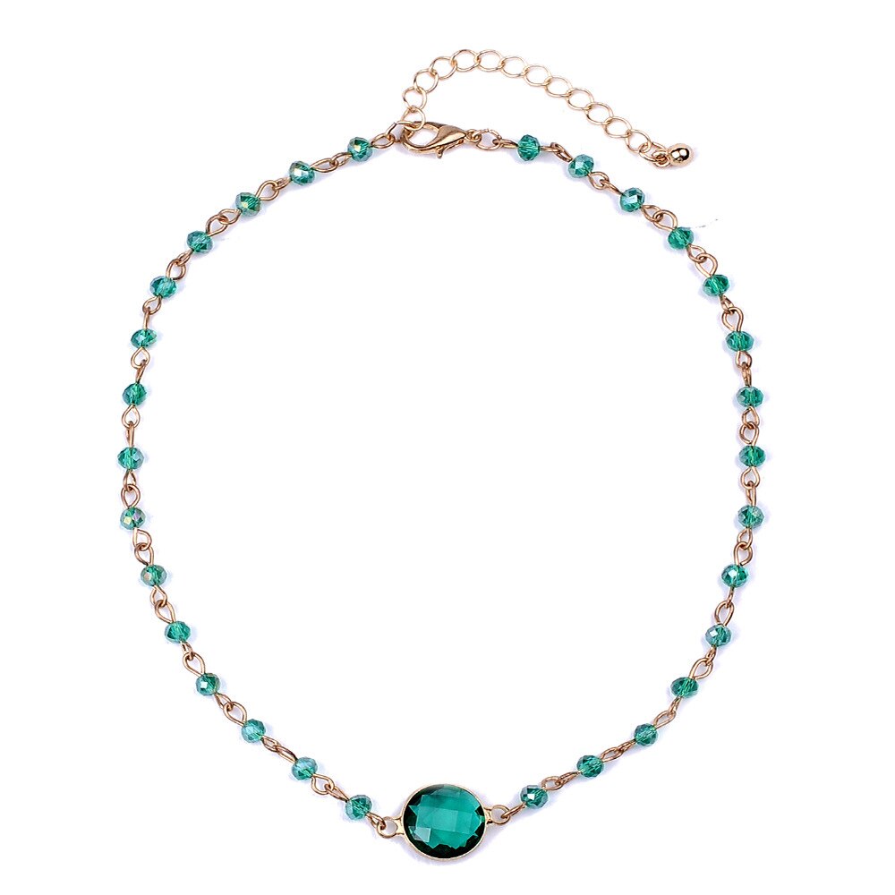 Grün Lila Blau Farbe Schlüsselbein Kette Halsband Halskette Gold Kette Kristall Halskette Natürliche Stein Halsketten Mit Perlen: Grün