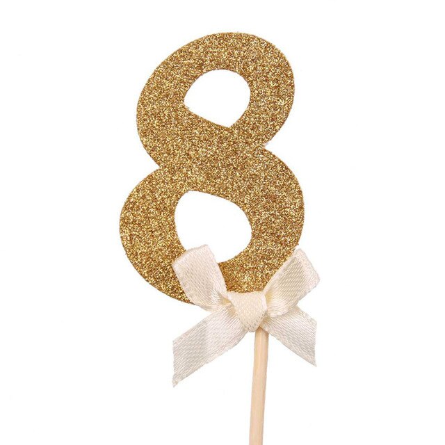 CMGBOBP 10 pcs Gold Glitter Cake Topper Number Cupcake Toppers Birthday Party Decorations Picks Baby Shower Kids Favors: 10pcs number 8