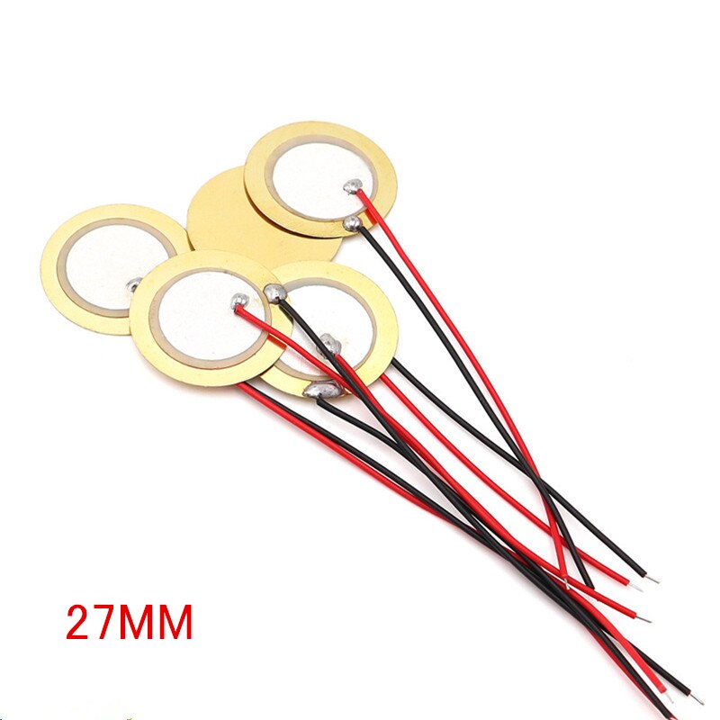 10 unids/lote de discos piezoeléctricos de cobre piezoeléctricos de 27mm de diámetro del Sensor sonoro con cable de cobre para Zumbador