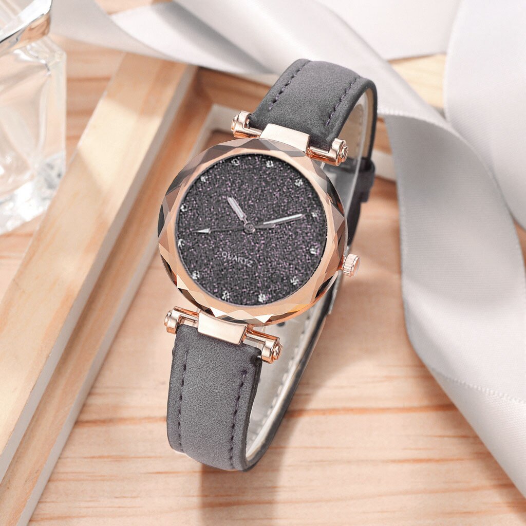 Vrouwen Sterrenhemel Horloge Armband Luxe Diamanten Horloges Dames Casual Lederen Band Quartz Horloge Vrouwelijke Klok Zegarek Damski: Gray