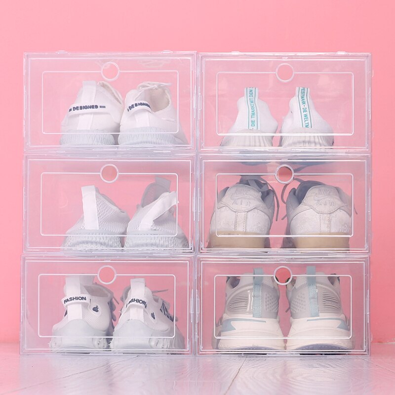 6 unids/set doble zapatos de plástico caso engrosada transparente cajón caso caja de plastico para zapatos caja apilable organizador de zapatos caja de zapatos: S / Transparente