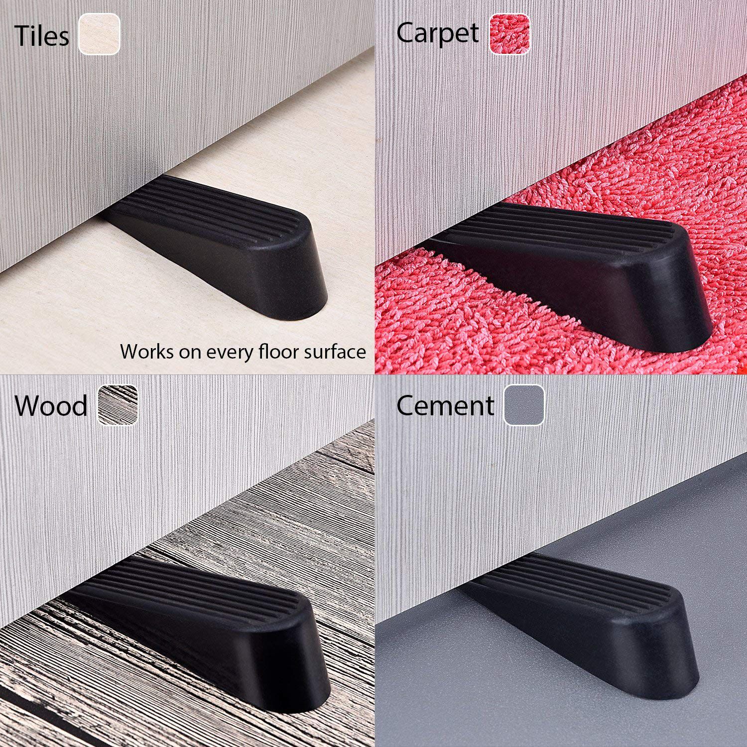 6 Pack Door Stop Wedges Black Rubber Door Stoppers for Home and Office