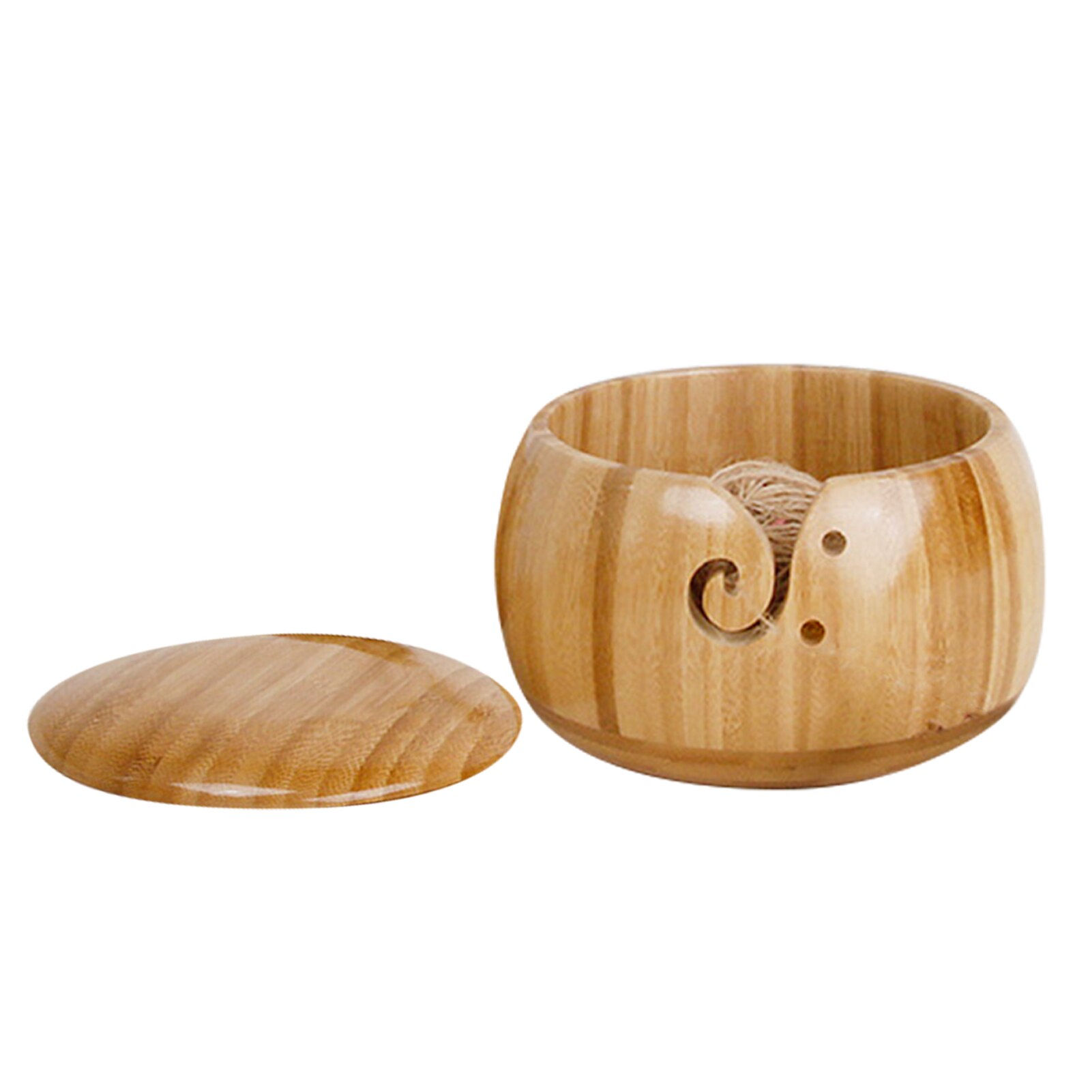 Knitted Wool Storage Basket, Wooden Yarn Bowl with Hole Anti-slip Yarn Holder for Knitting