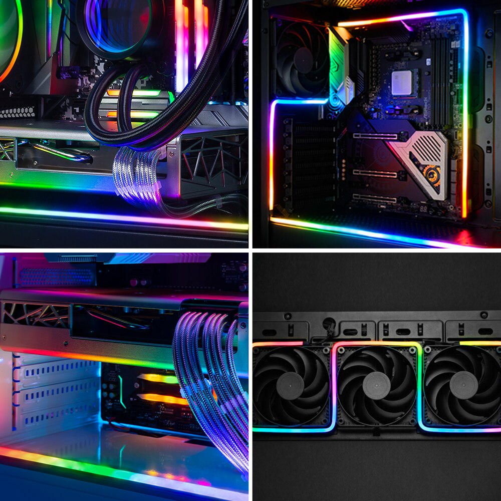 2 stk 50cm ledet neonlyssett til pc msi aura synkronisere aorus asus på datamaskinens hovedkort  ws2812b 60 ledet ledet stripelys  dc5v dc12v