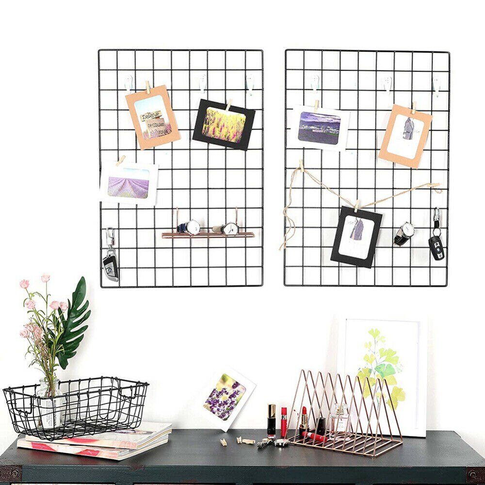 20 x 20cm metall mesh gitter vegghengende fotoramme multifunksjonspanel postkort mesh ramme vegg kunst display lagringsstativ dekor