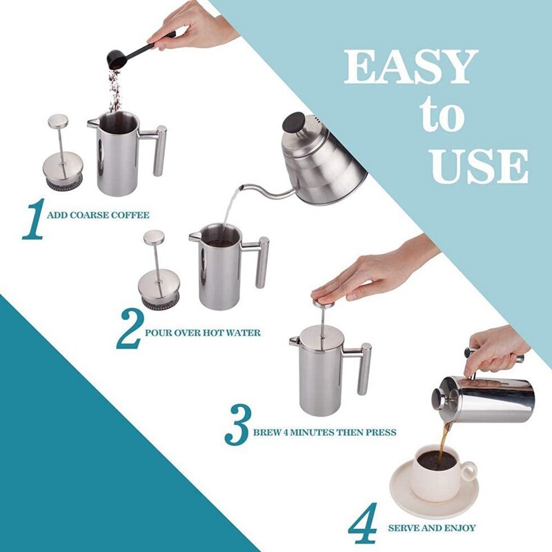 French Press Coffee Maker Stainless Steel Coffee Percolator Pot Double Wall Manual Coffee Containers