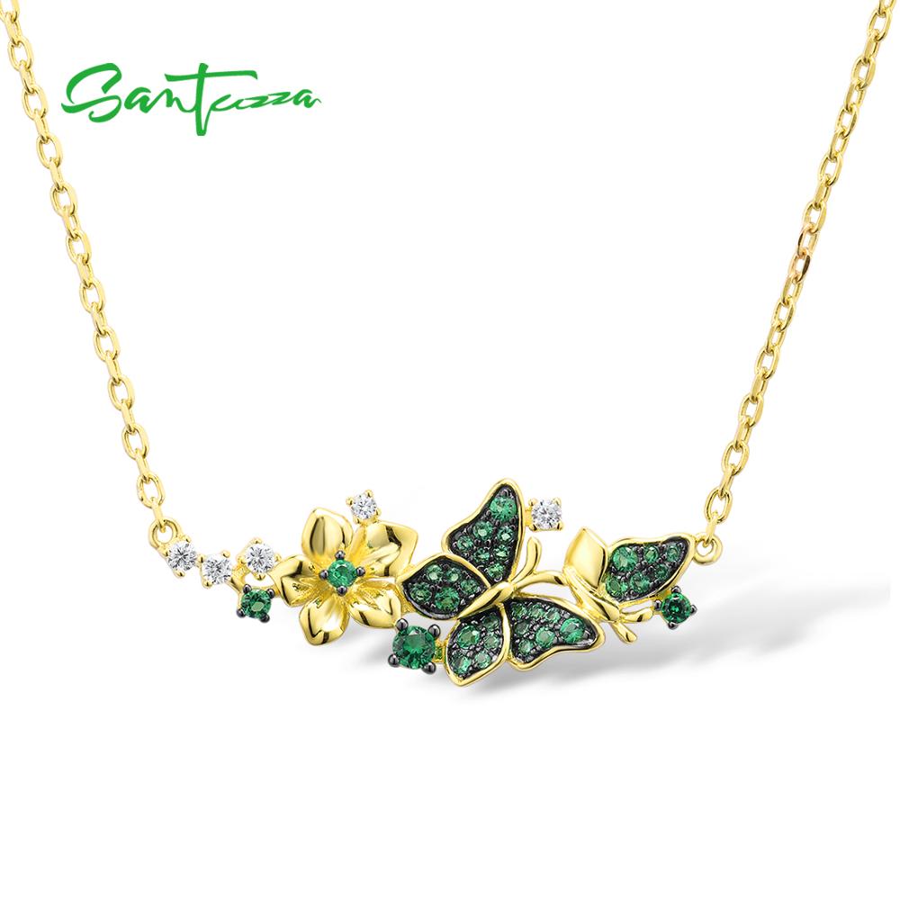 Santuzza Zilveren Ketting Voor Vrouw Echt 925 Sterling Zilver Goud Kleur Elegante Groene Vlinders Ketting Party Fijne Sieraden