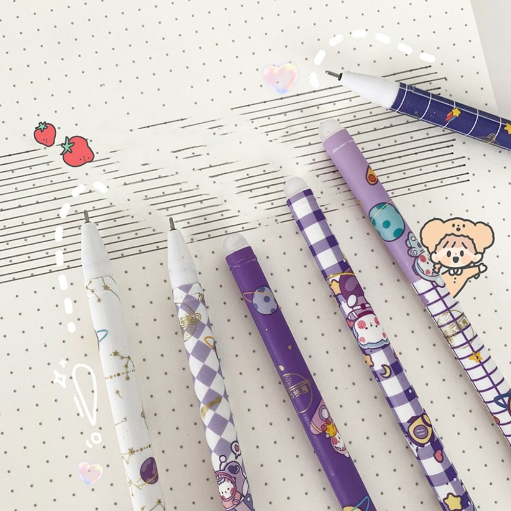 12PCS/Box 0.5mm Blue Ink Ballpoint Pen Bear Peach Astronaut Quick Drying Erasable Pen Gel Pens School Office Supplies