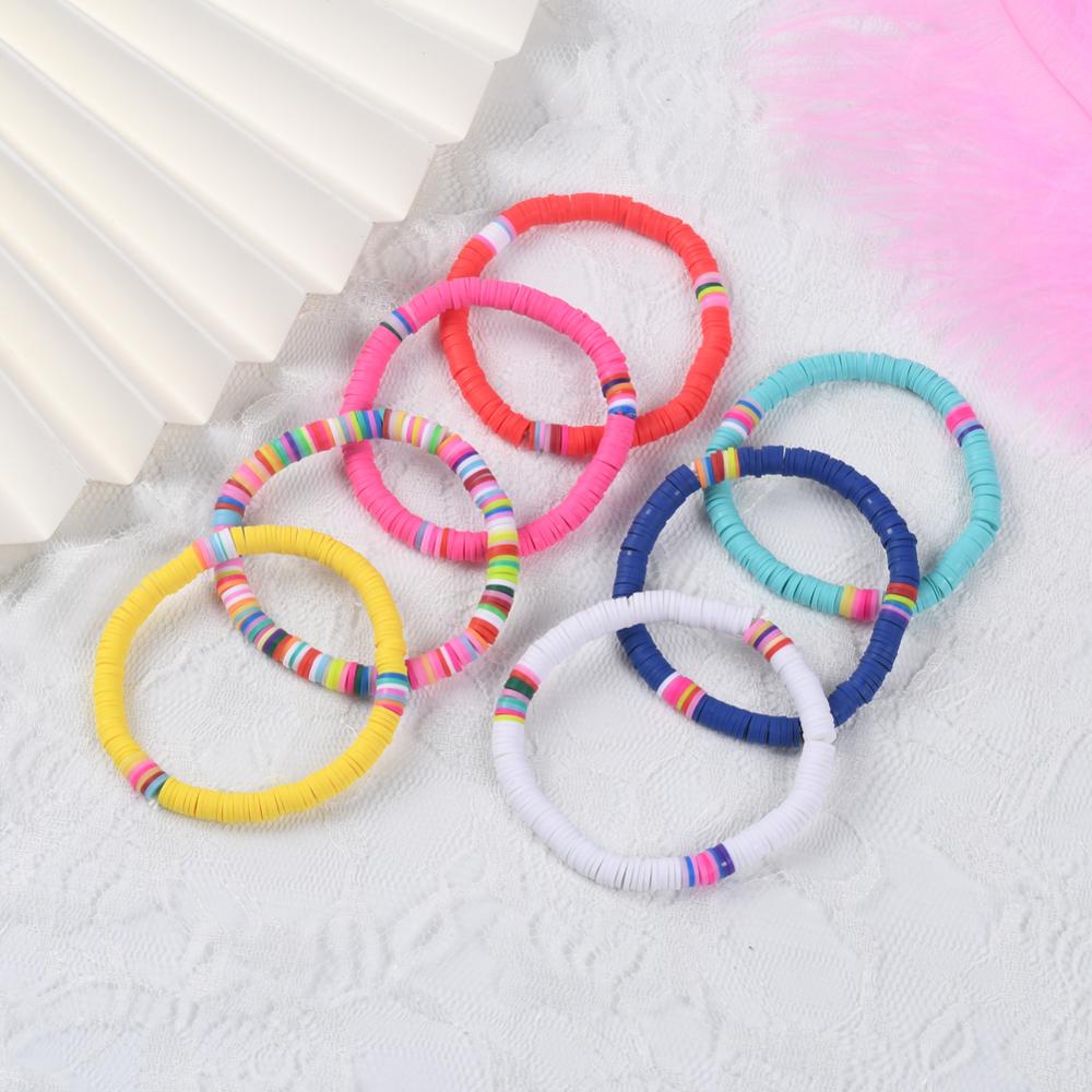 6mm Recycelbar Polymer Ton Rabatt Perlen strecken-Armbänder Für Frauen Femme Boho Gemischt Farbe Surfer Armbinde Handgemachten Schmuck