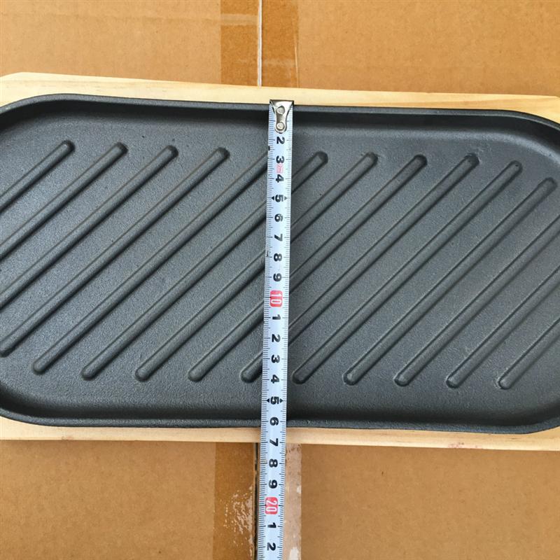 Iron Steak Plate Steak Frying Pan Non-Stick Cooking Grill Pan With Wooden Tray