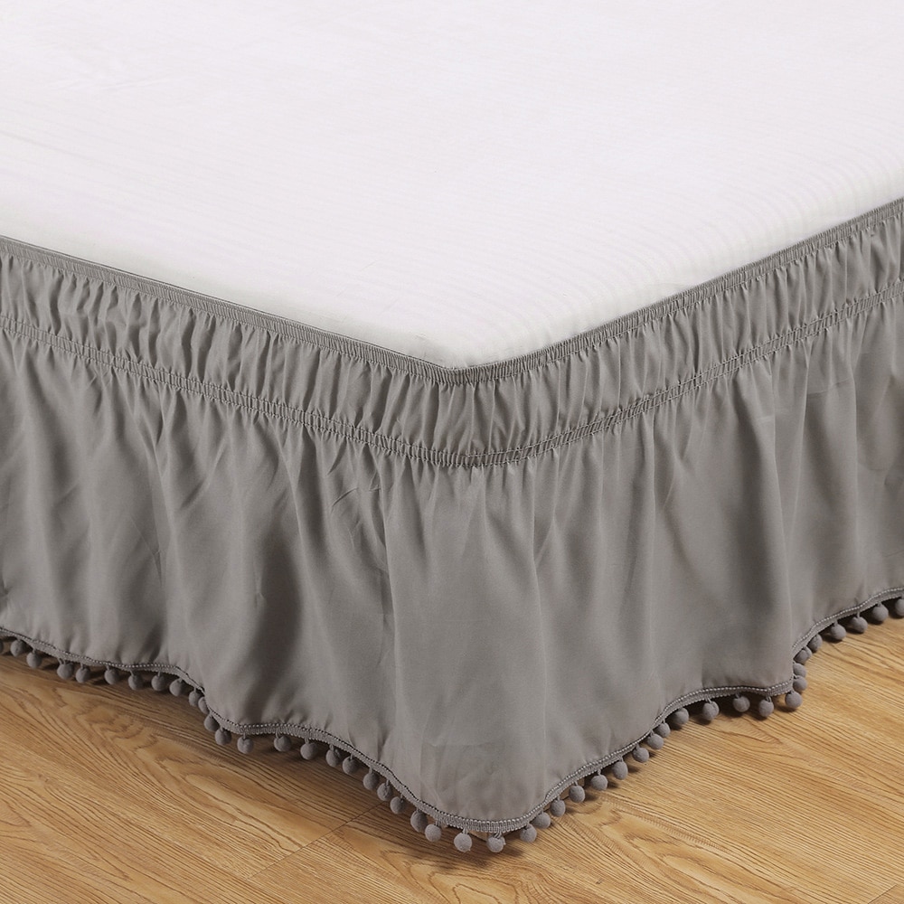 Couvre-lit élastique de couleur unie | Couvre-lit extensible, drap housse doux antidérapant, jupe pour lit double reine complète, Textile de maison: Light Grey / US-Twin