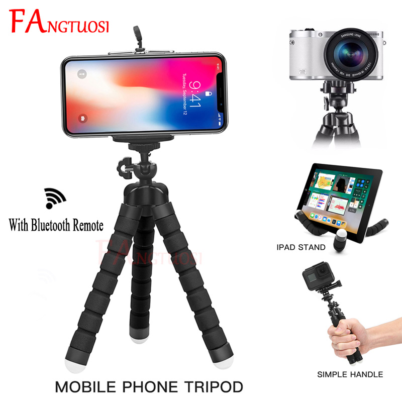 Fangtuosi Mini Flexibele Spons Statief Handheld Monopod Met Draadloze Bluetooth Afstandsbediening Voor Iphone Samsung En Mini Camera