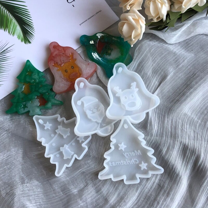 Christmas Tree Bell Elk Pendant Silicone Mould - Crystal Epoxy Resin Casting Form